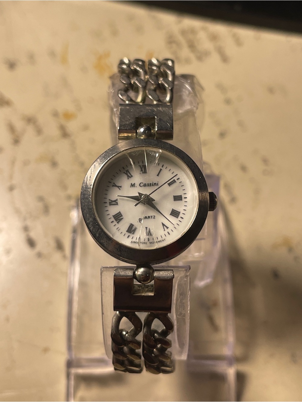 Oleg Cassini Silver-Tone Bracelet Watch with White Dial